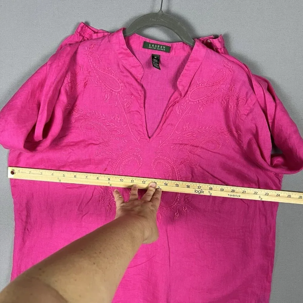 Ralph Lauren LRL 100% LINEN Tunic EMBROIDERED Women's Size 1X Long Sleeve Shirt - Picture 7 of 12